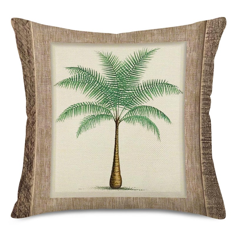 Fukeen Set of 4 Tropical Paradise Plant Throw Pillow Case Coconut Palm Tree Decorative Burlap Cushion Covers Exotic Beach Style Home Office Decorations Cotton Linen Square 18"x18" Pillow Protectors - Image 2